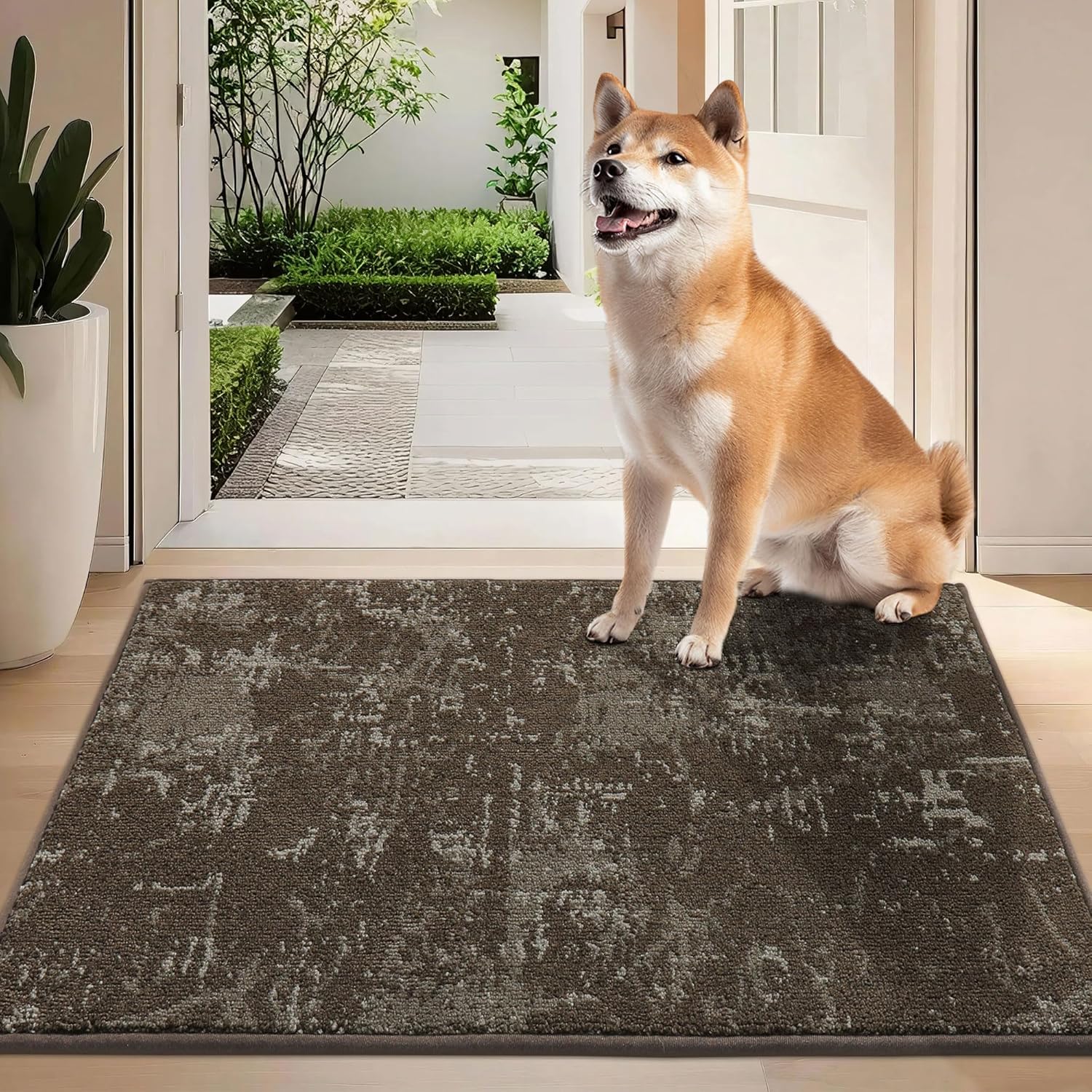 BEQHAUSE Dirt Trapper Door Mat 24"x36" Non-Slip Door Mats Washable Entryway Rugs Stain Resistant Doormat Absorbent Welcome Floor Mat for Front Back Door, Muddy Wet Shoes & Paws,Brown