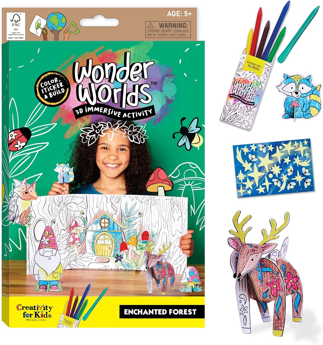 Creativity for Kids Wonder Worlds 3D Coloring Craft Kit: Enchanted Forest - Coloring Craft Kit for Kids, DIY Kit for Girls and Boys, Easter Basket Stuffers Kids Gifts (Ages 5+)