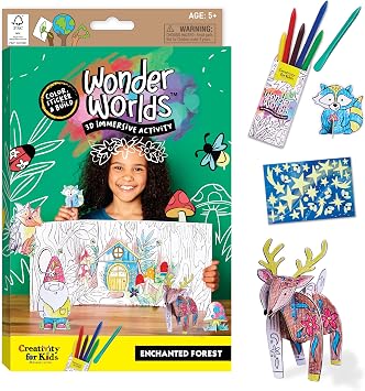 Creativity for Kids Wonder Worlds 3D Coloring Craft Kit Enchanted Forest - Coloring Craft Kit for Kids, DIY Kit for Girls and Boys, Easter Basket Stuffers Kids Gifts Ages 5+