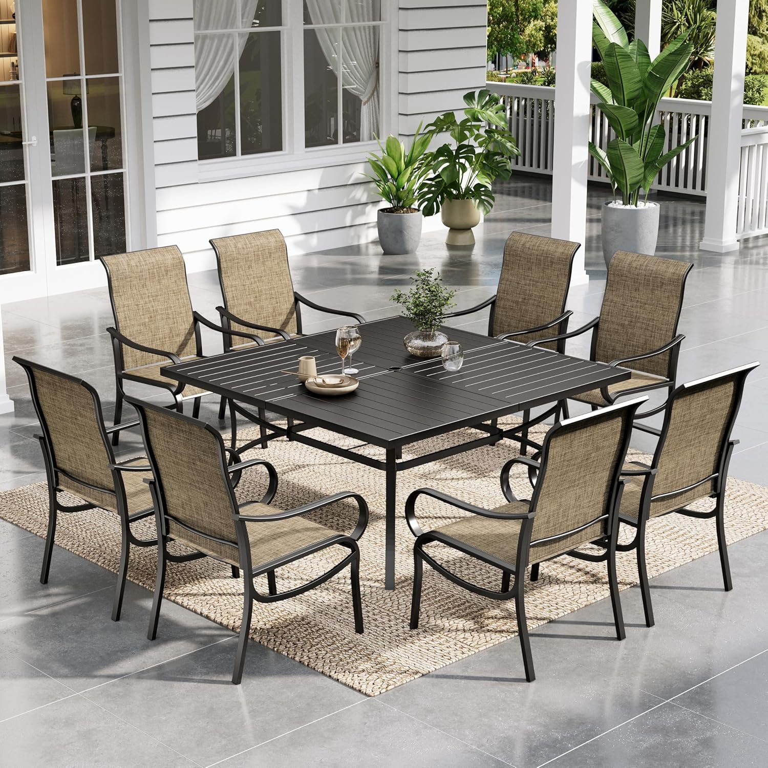 Sophia & William Patio Dining Set Outdoor Dining Set for 4 Patio Table and Chairs Set Patio Set with Fixed Patio Chairs 37"x 37" Metal Table for Garden Pool All Weather Brown