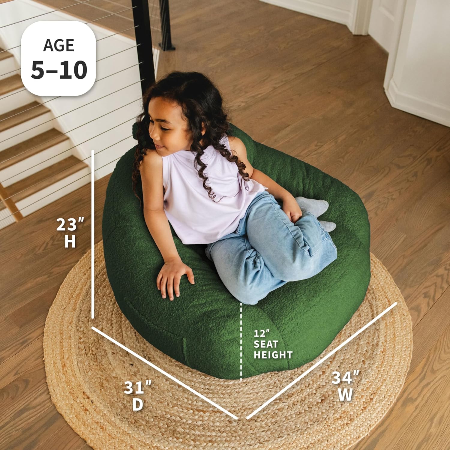 Big Joe Cloudberry Bean Bag Chair, Foam-Filled Structured Seat, Teddy Boucle, Matcha Green, Kids image 2