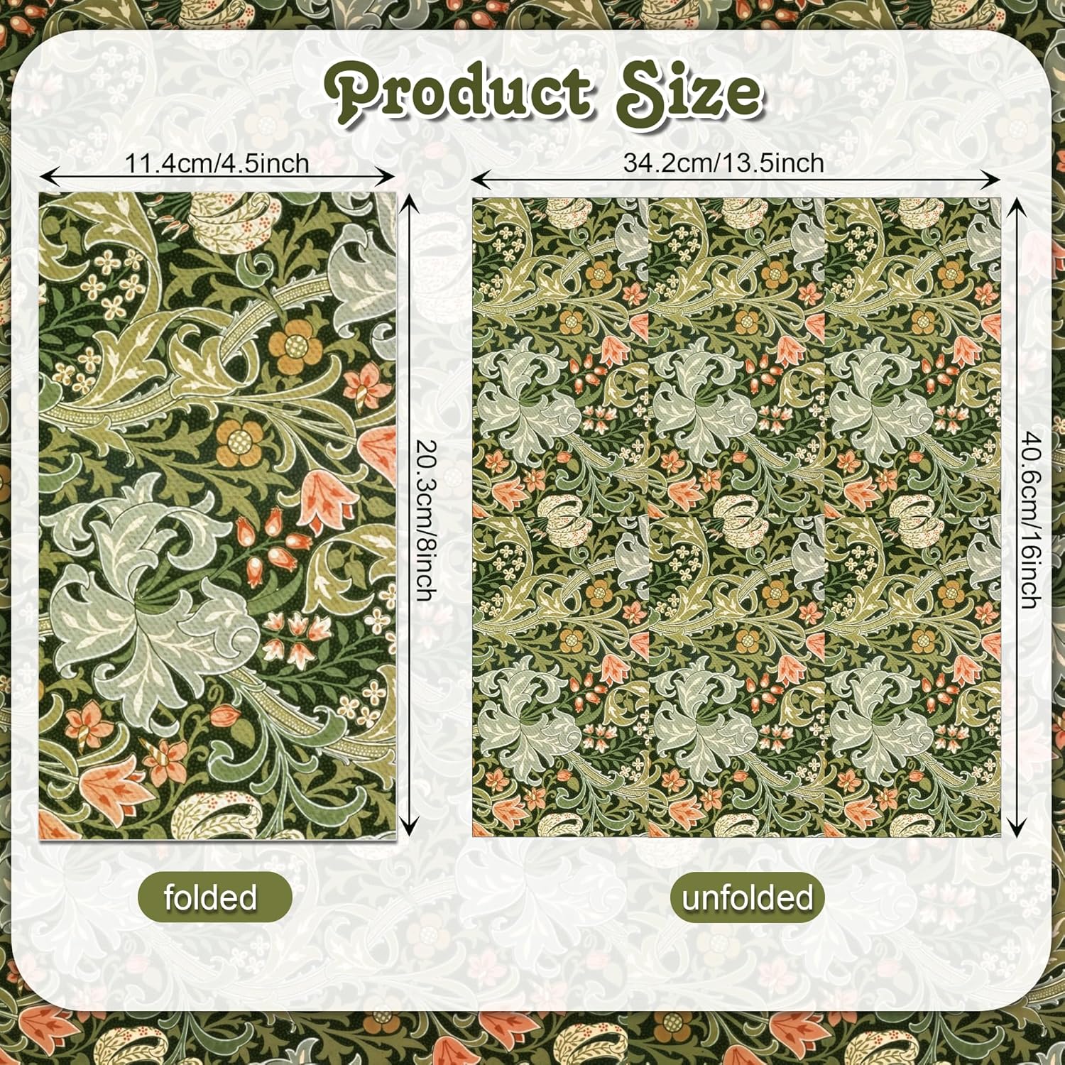 120PCS William Morris Floral Paper Napkins - 6 Vintage Wildflower Disposable Hand Towels for Bathroom, Dinner, Picnic, Wedding | 4.5"x8" | Wildflower Disposable Napkins for Daily Use,Family Gatherings