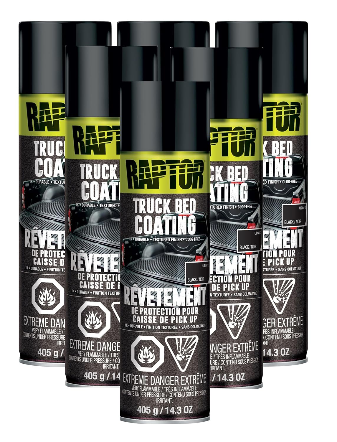 U-Pol Raptor 1K Bed Liner Aerosol Black, 14.3 Ounce Truck Bed Bedliner Coating - 6 Pack