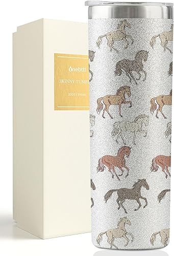 Onebttl Regalos de caballos para niñas, mujeres, amantes de los caballos, vaso de agua aislado de acero inoxidable con tapas y pajillas, para