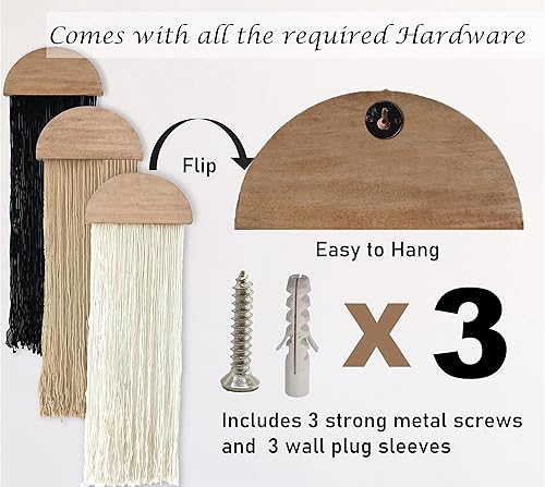 Miniatura 5 de Induslyfe Tapiz de macramé para colgar en la pared, 3 piezas, tejido bohemio para el hogar, elegante, decoración de pared geométrica bohemia,