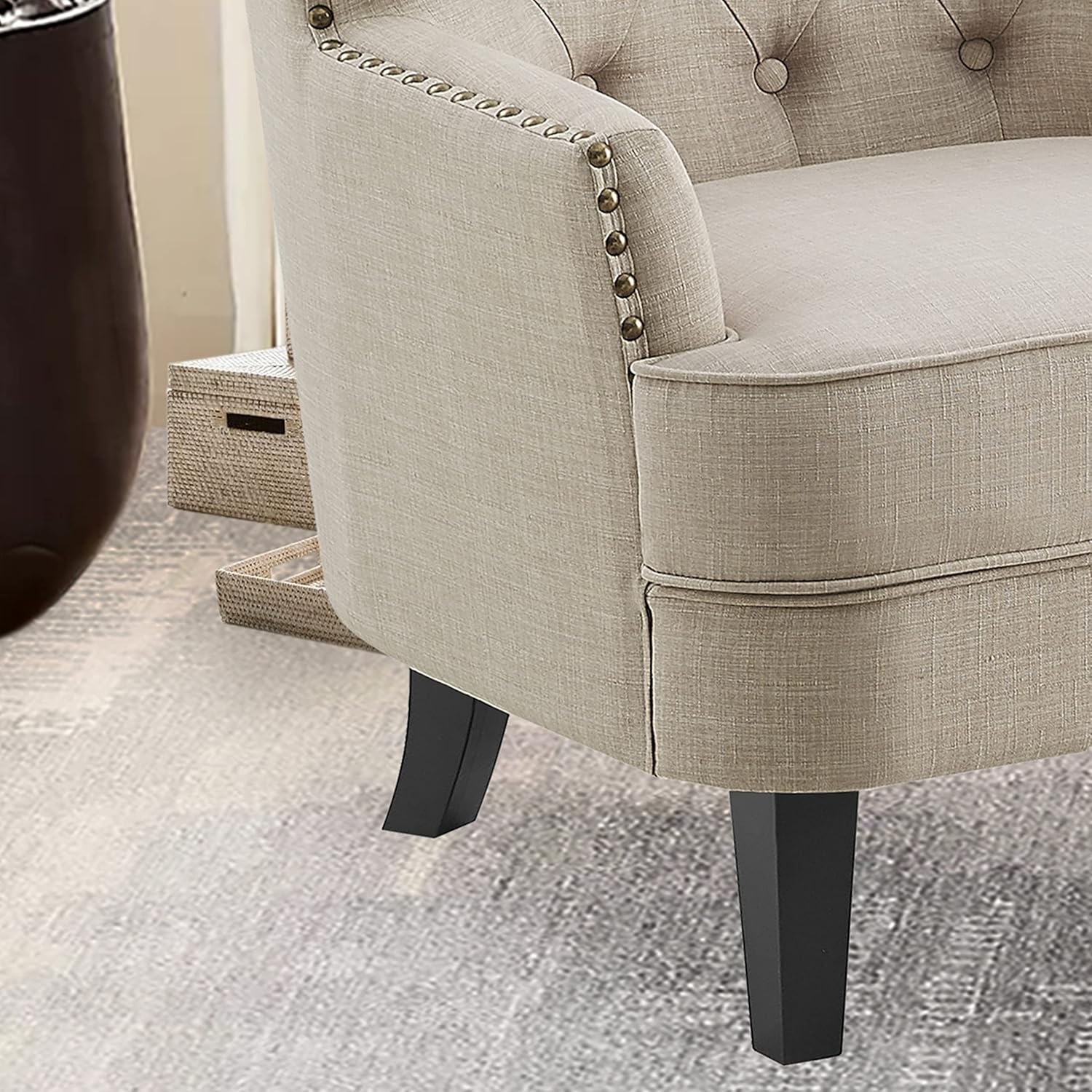 Rosevara McCarthy Accent Chairs with Ottoman,Upholstered Armchair,Fabric Comfy Reading Seat Lounge for Living Room Bedroom Apartment,Easy Assembly,Textile Beige