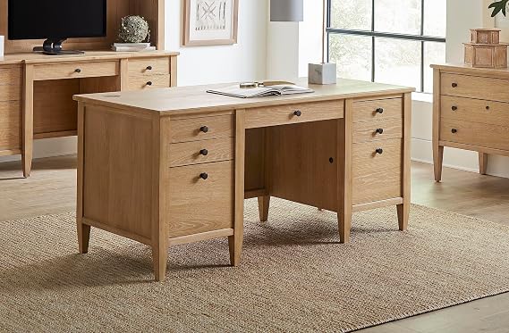 Modern Wood Double Pedestal Desk Wood Desk Fully Assembled Light Brown