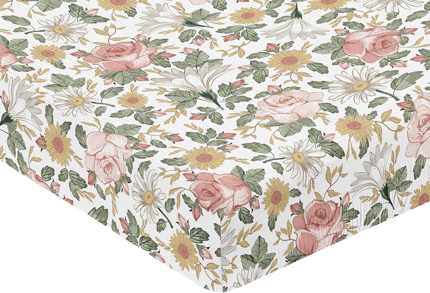Sweet Jojo Designs Muslin Crib Sheets (Vintage Floral Boho) for Baby Girls, Infant Nursery, Toddler Room - 100% Cotton Fitted Sheet Standard Size (Bohemian, Shabby Chic, Rose, Flower, Farmhouse, Pink)