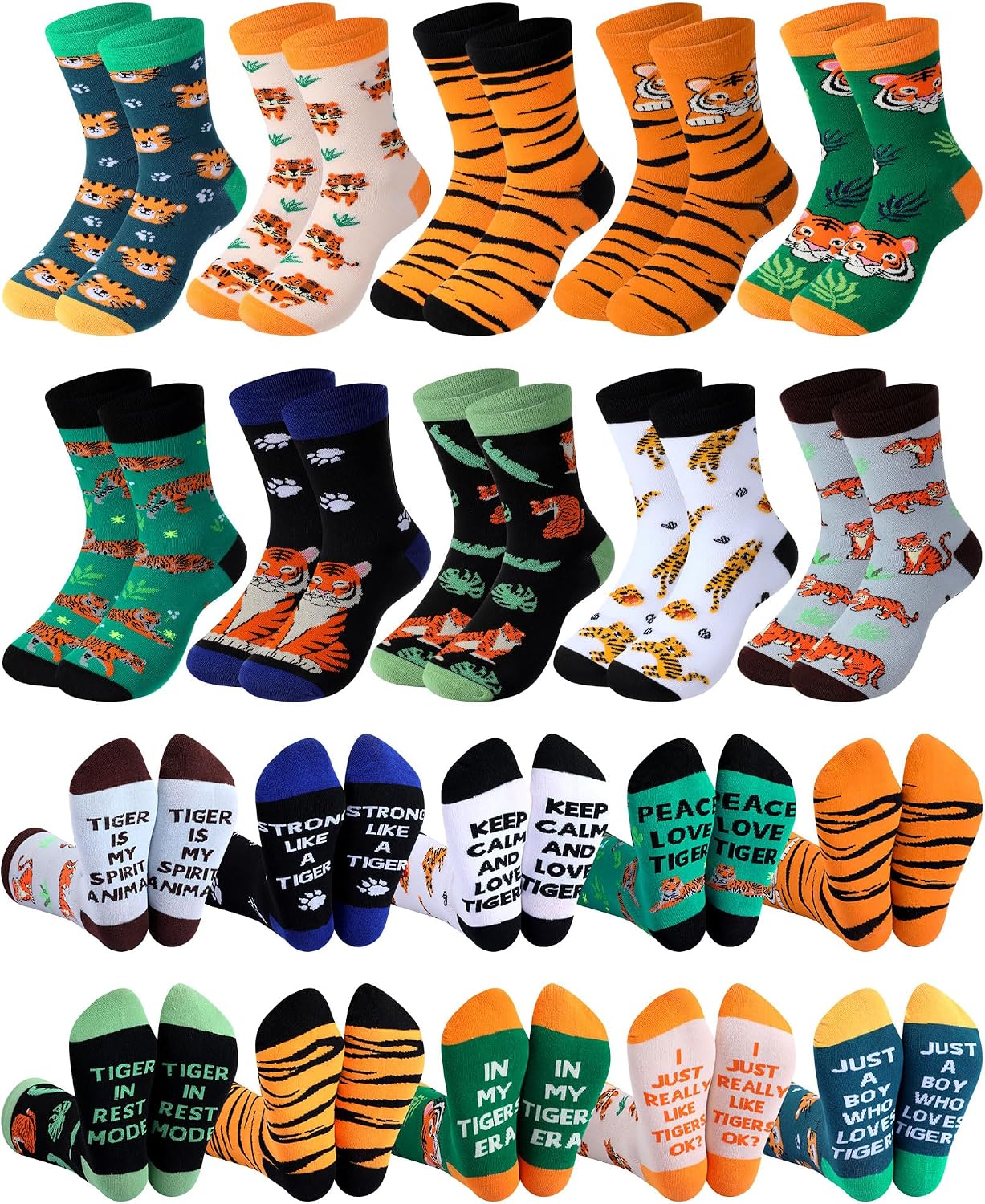 Skicuff 10 Pairs Funny Tiger Socks for Teens Boys Girls Novelty Jungle Animal Cotton Striped Socks Cartoon Tiger Lovers Party Favors Gifts