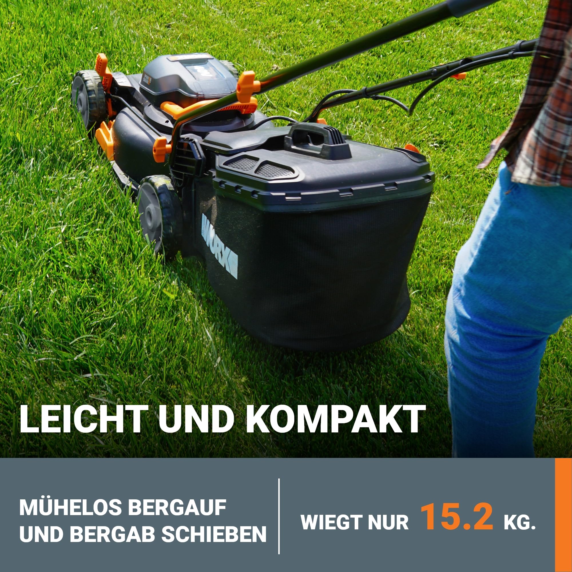 WORX WG743E Akku-Rasenmäher 40V, Profi Rasenmäher mit Mulchfunktion & PowerShare Akku, Rasenmähen ohne Kabel, Ideal für Gärten bis zu 500m² (inkl. 2X 4Ah Akkus & Dual-Ladegerät)