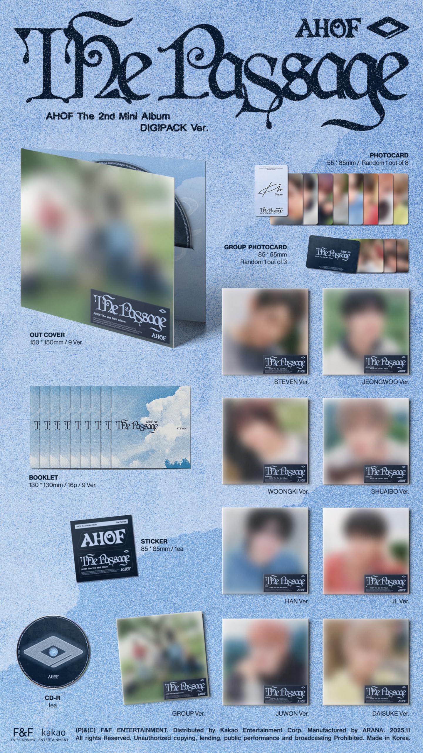 AHOF The Passage - Mini álbum con seguimiento sellado (juego de 3 versiones: 1 libro de fotos + 1 DIGIPACK + QR)