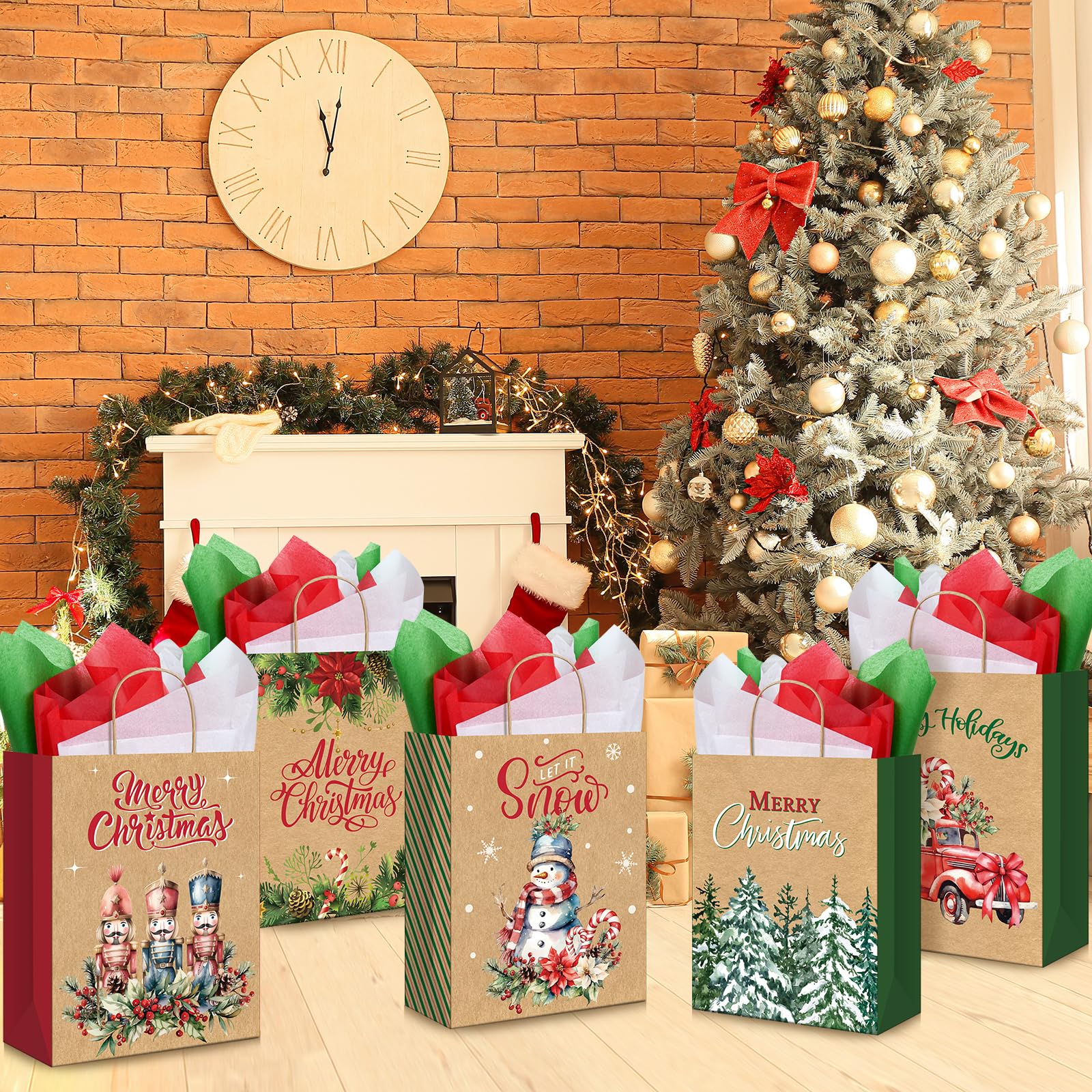 Zachely 24 Extra Large Christmas Gift Bags With 24 Tissue Paper, Jumbo