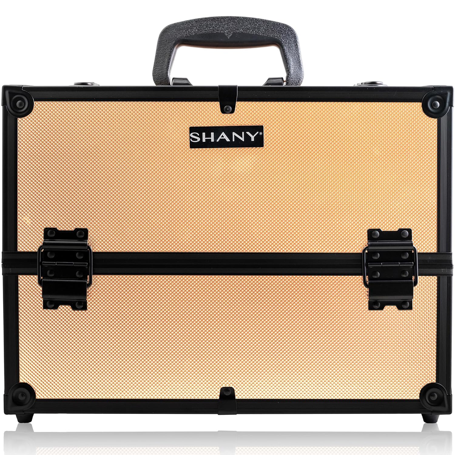 shany essential pro makeup train case cosmetic box portable makeup case cosmetics beauty organizer jewelry storage with locks, multi compartments makeup box and shoulder strap - black rose