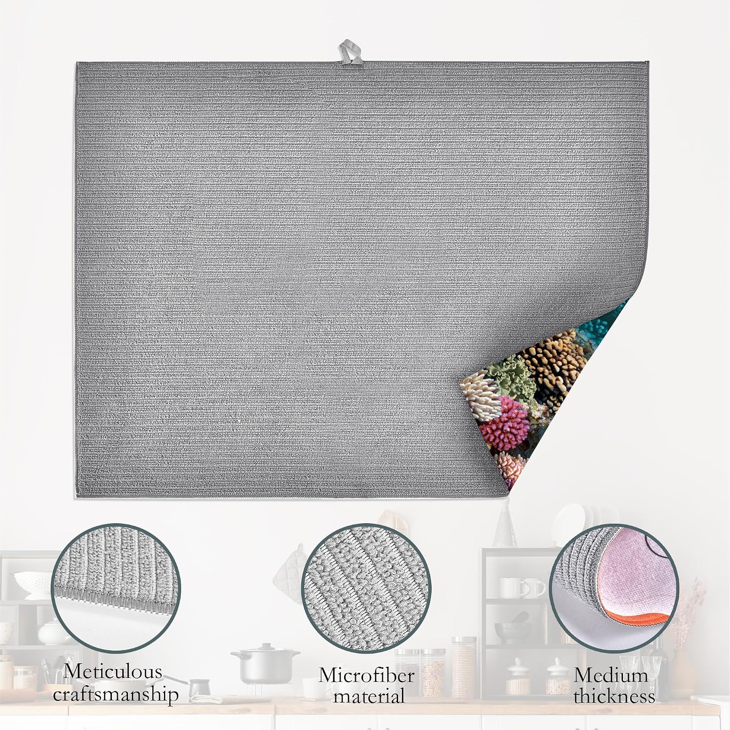 Sea Turtle Dish Drying Rack Mat for Kitchen Counter,Ocean Tropical Fish Coral Dish Drying Pad Absorbent Reversible Microfiber Protector for Coffee Bar Sink Countertops 18x24 Inch