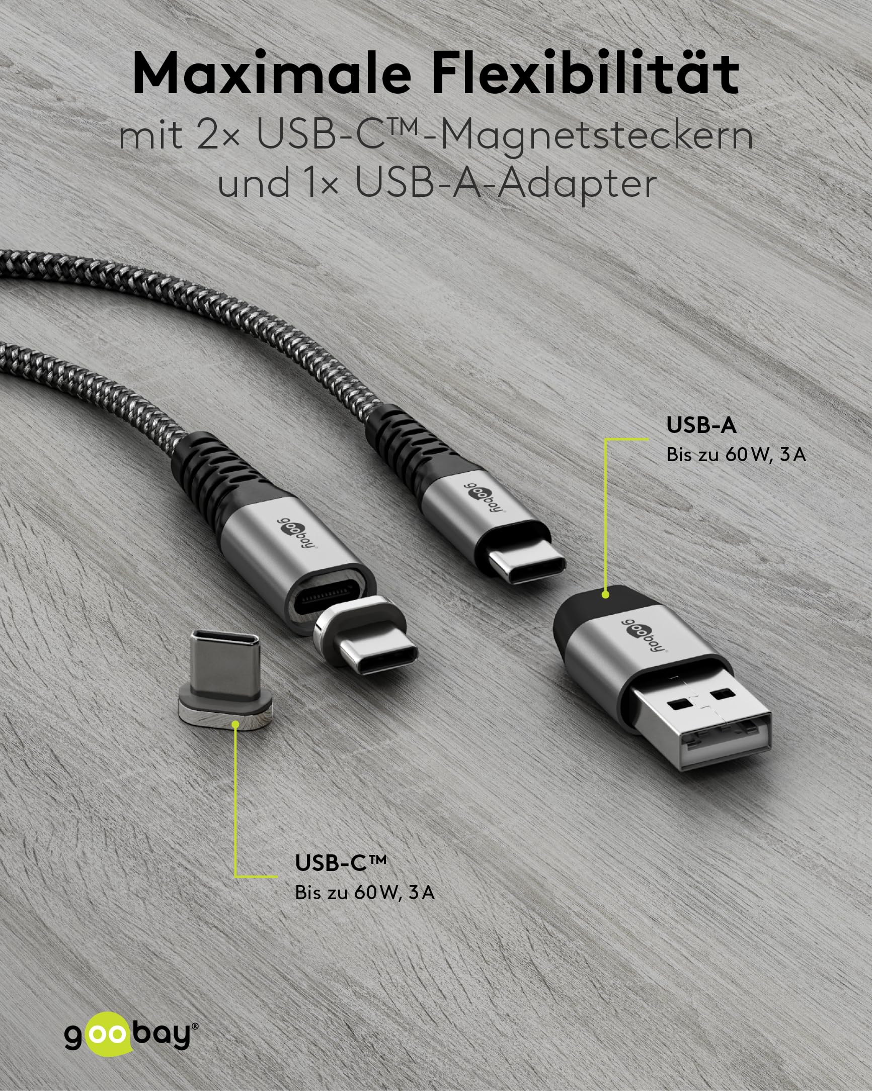 goobay 65653 Magnetisches USB Ladekabel / 1 Meter/Magnetladekabel 