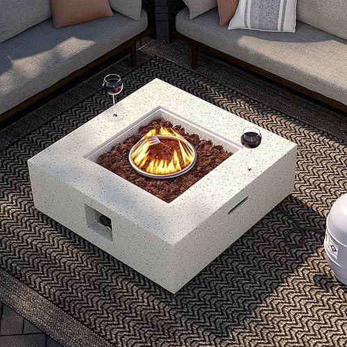Miniatura 9 de SUNBURY Fogata de propano para exteriores, mesa cuadrada de fuego para patio, 50,000 BTU para exteriores en gris con cubierta de tanque de 20
