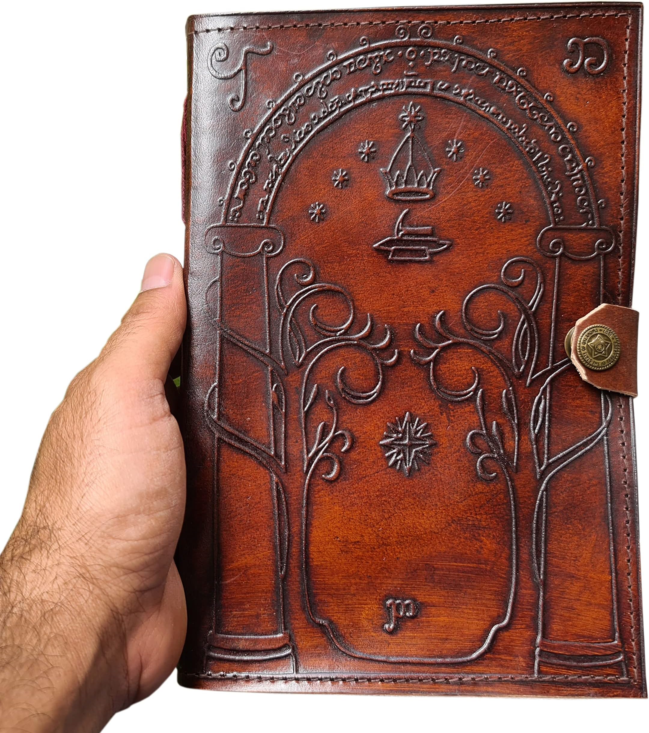 Brown Leather Journal Door of Durin Tolkien Lord of the Rings Embossed Journal Shadow Notebook