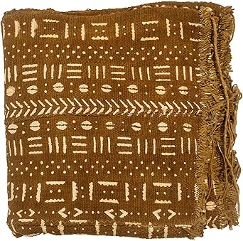 The Bead Chest Brown Bogolan Mali Mud Cloth - Handmade African Textile from West Africa - 40x64 Inches - Ideal for Home Decor, Boho Throw Blanket, Upholstery, or Crafts