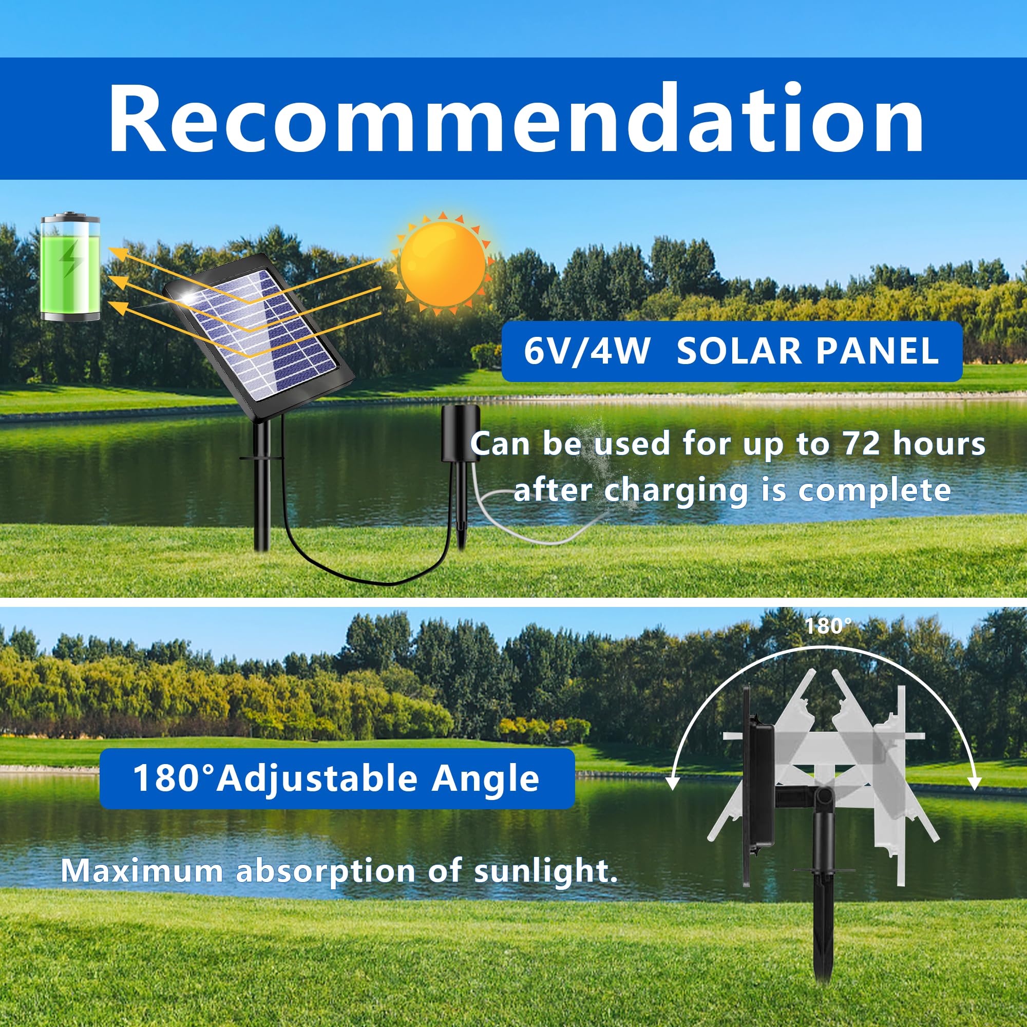 FLOWood Solarny napowietrzacz stawu, 4 W, 3 tryby pracy, pompa tlenowa do stawu z akumulatorem 2200 mAh, 54 l/h, 2 w 1, solarny napowietrzacz stawu z rurą tlenową i kamieniem pęcherzykowym do
