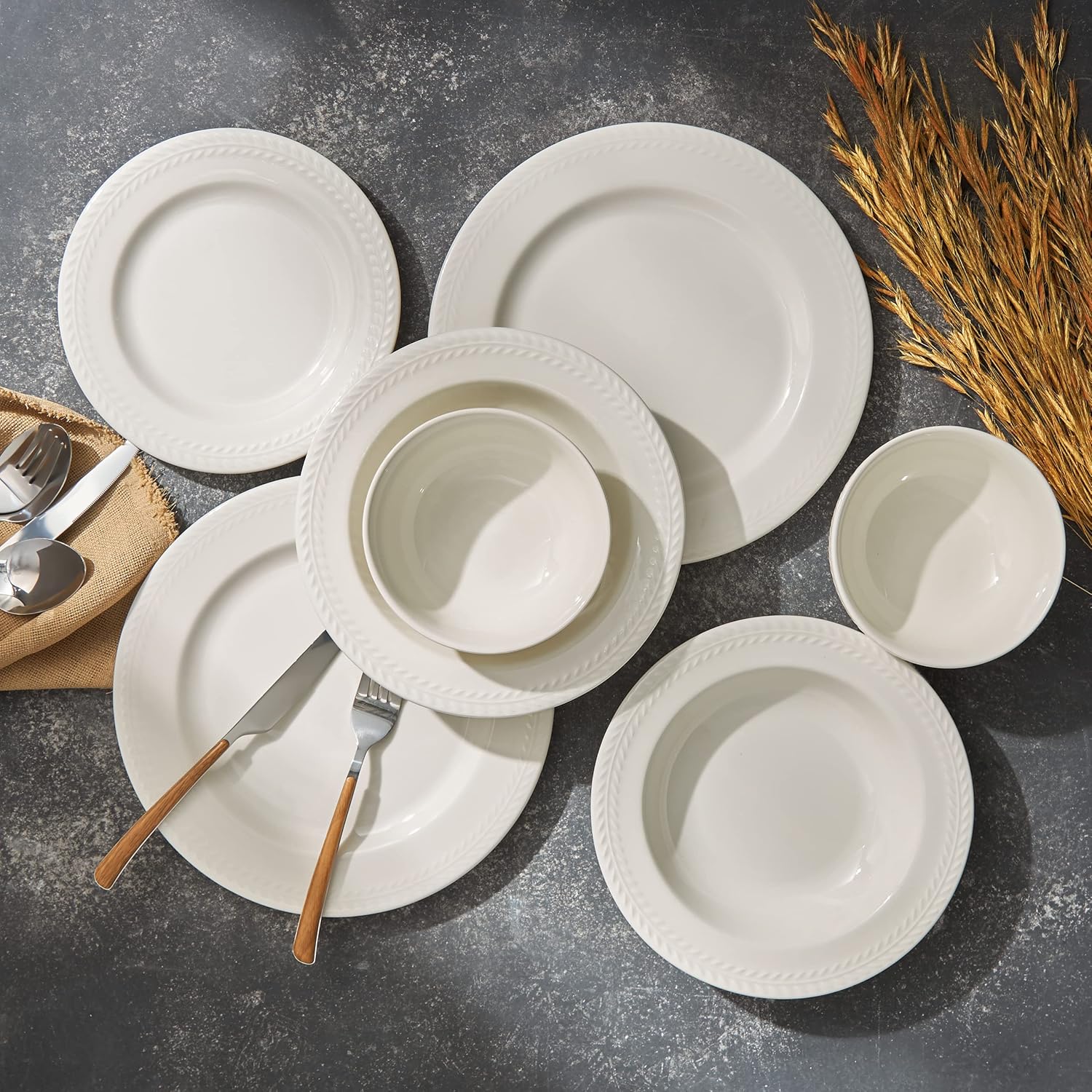 Karaca Porcelain Dinnerware Set for 6, 24 Piece, White