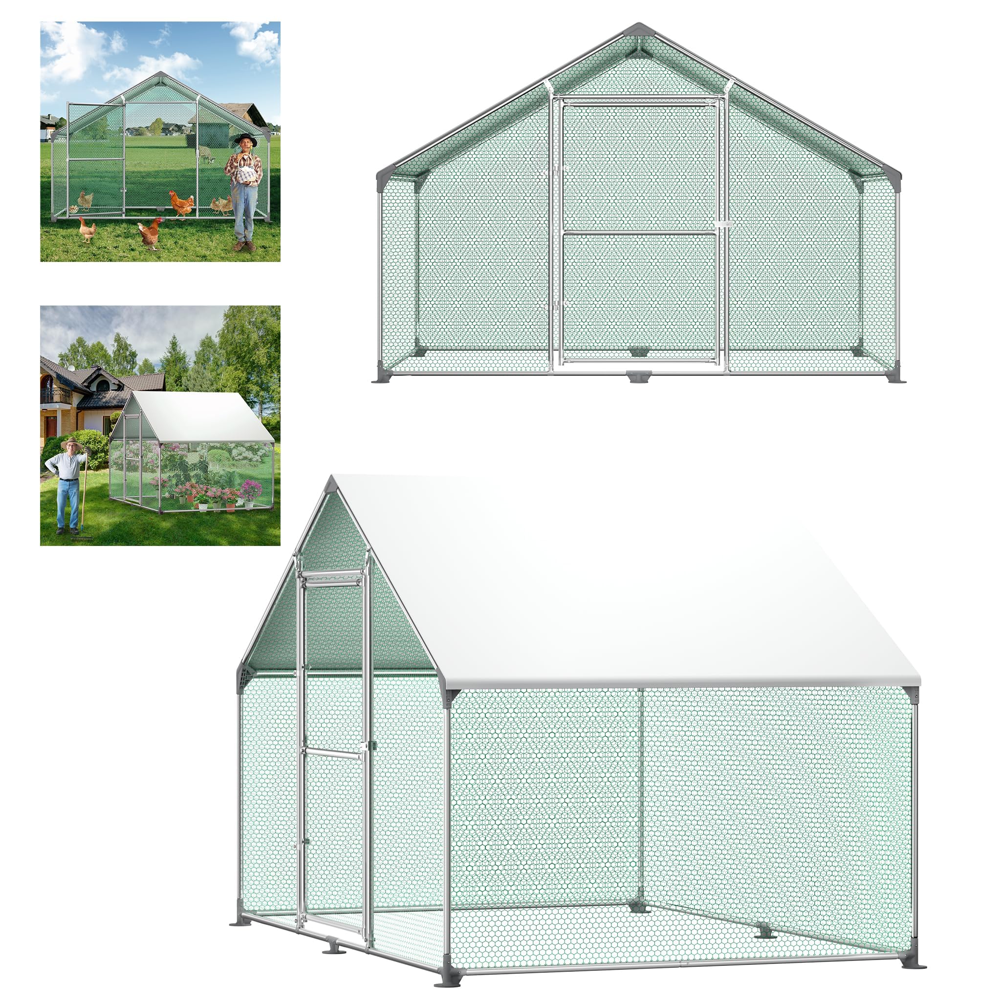 Aufun Pollaio Recinzione per Esterni 3x2x2m con Serratura | in Acciaio Zincato per Piccoli Animali Recinzione per Esterni Pollaio per Gabbia per Uccelli per Animali Domestici All'aperto