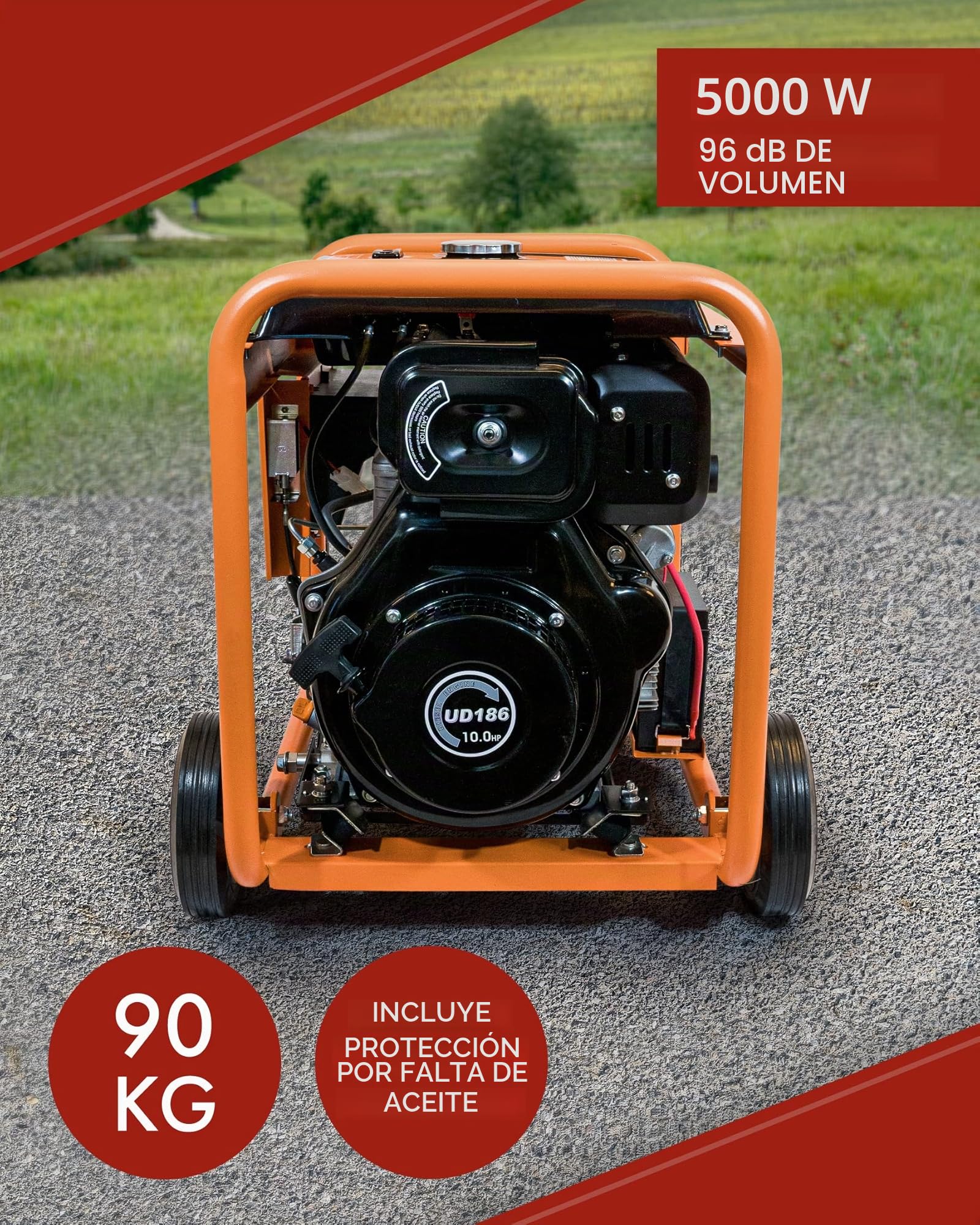 Generador diésel KnappWulf KW5500 con arranque eléctrico, generador de emergencia de 5000 W, incluye batería y protección contra bajo nivel de aceite.