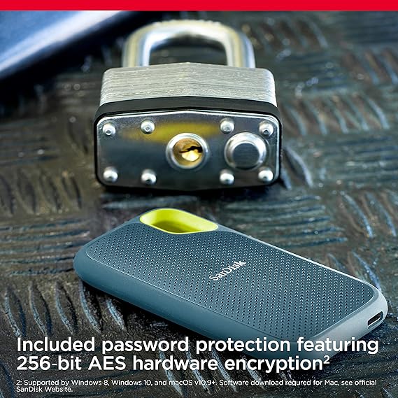 SanDisk 1TB Extreme Taşınabilir SSD - 1050MB/s'ye kadar, USB-C, USB 3.2 Gen 2, IP65 Su ve Toz Direnci, Güncellenmiş Firmware, Monterey - Harici Katı Hal Sürücüsü - SDSSDE61-1T00-G25M