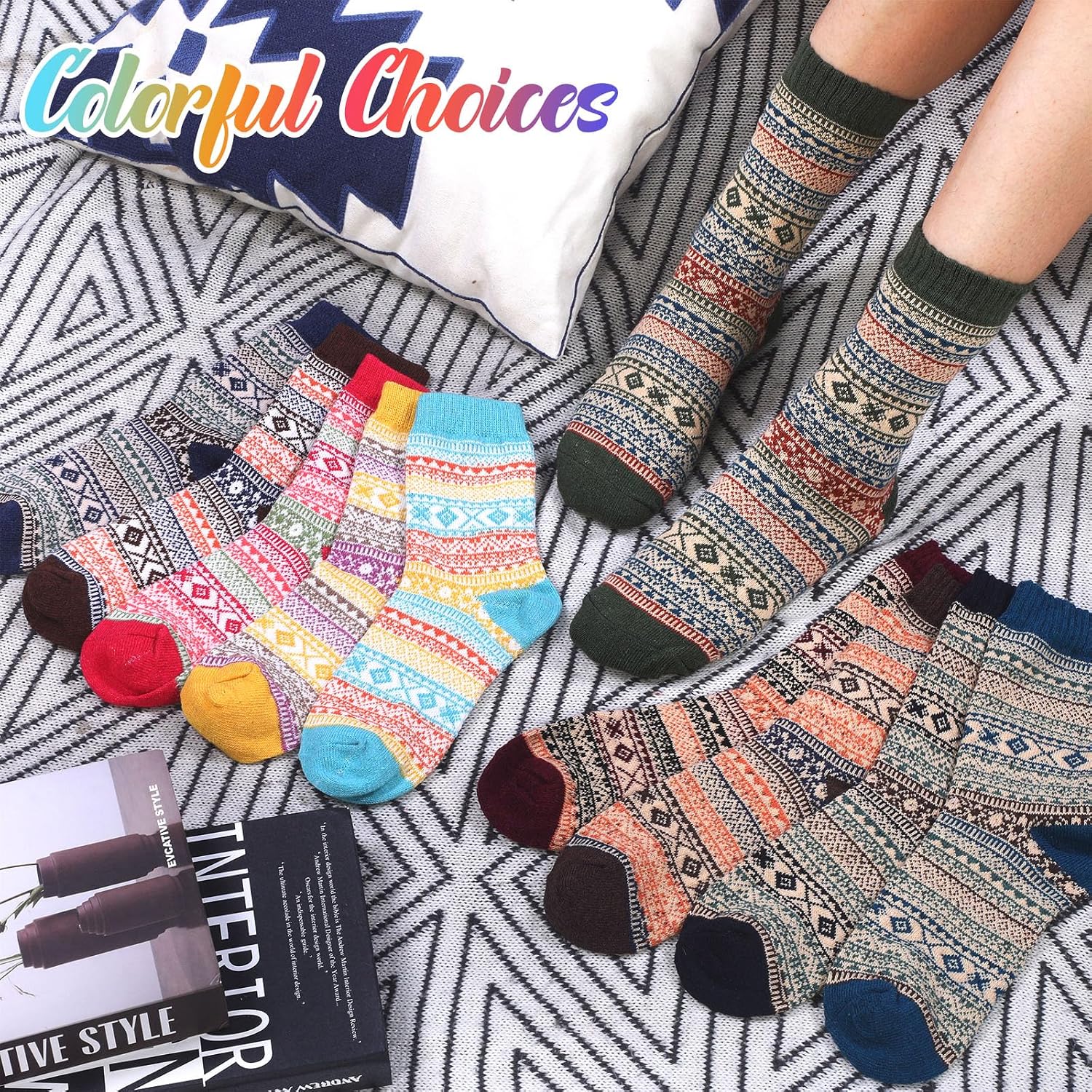 Suhine 10 Pairs Women's Wool Socks - Winter Warm Bulk Thick Knit Socks for Men & Women - Vintage Soft - Christmas Gifts