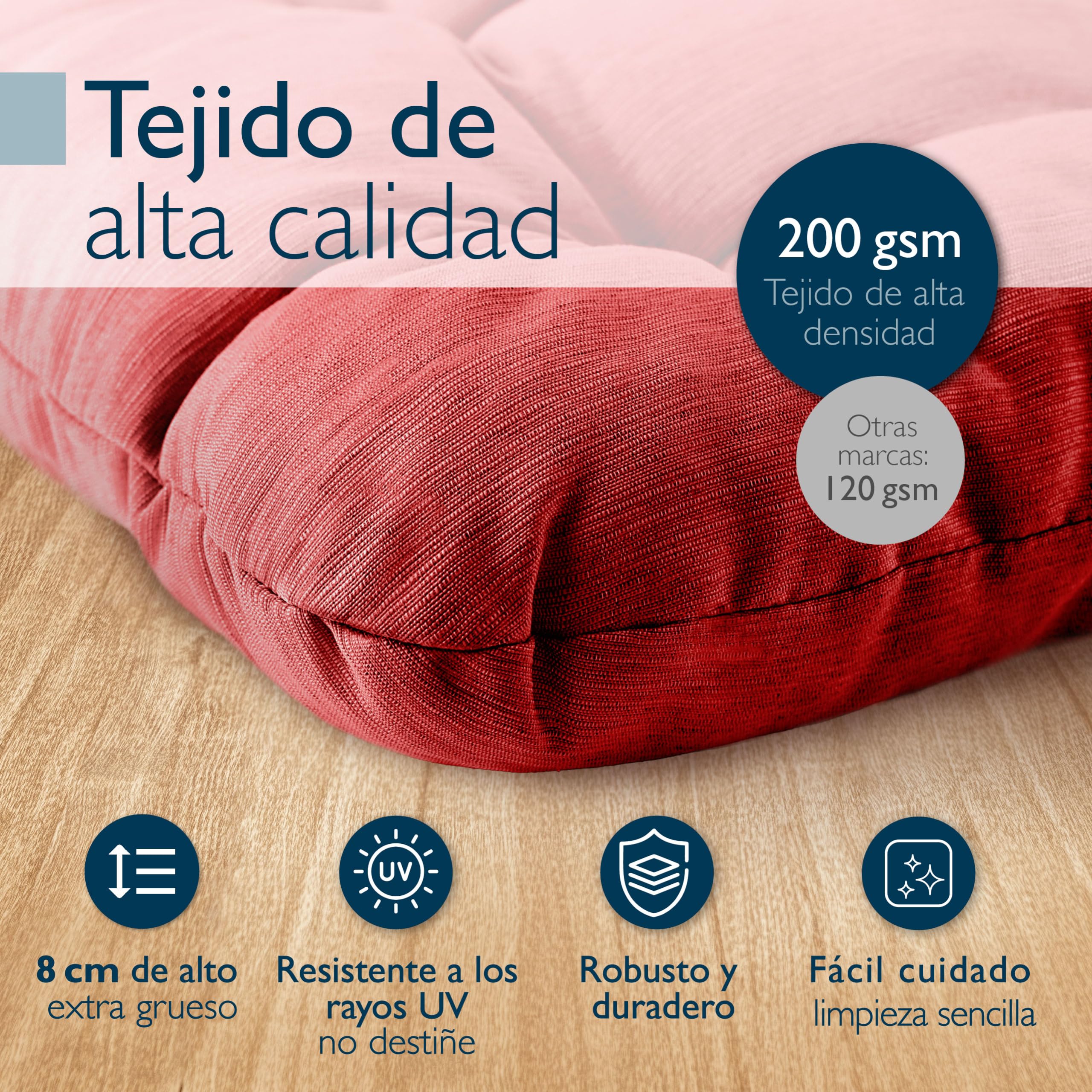 Beautissu 4X Cojines de Silla Premium 35x35 cm - Cojines Interior y Exterior Acolchado de Espuma Resistente de 8 cm de Grosor, Made in EU - Rojo - HighLux SK