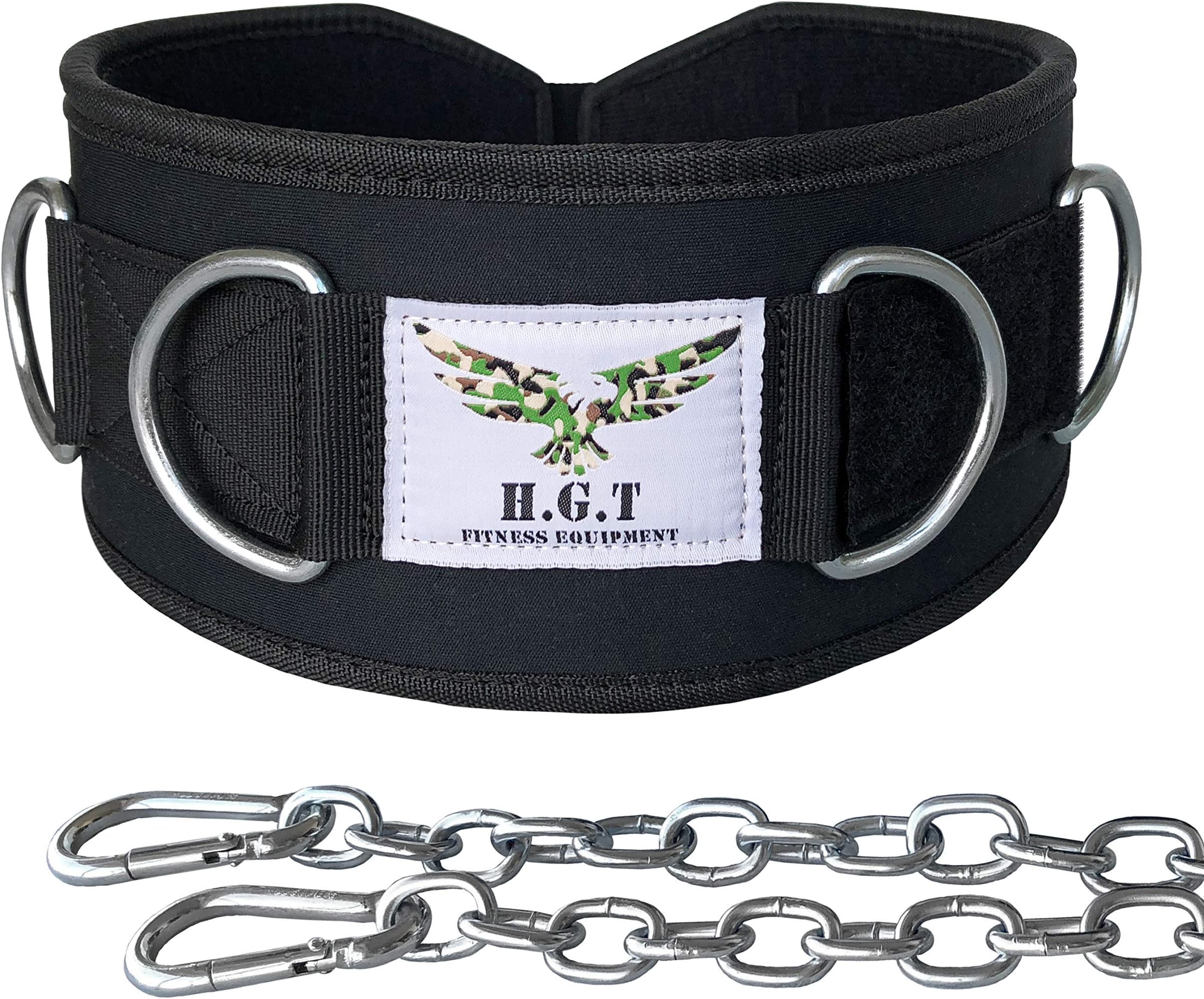 Premium Weight Lifting Belts by H.G.T - Hip Squat Dip Belt, Weightlifting, Mobility Belt - 7 D-Rings, Chain, 5 Sizes for Men, Women - Cable Machine, Resistance Bands Attachment…