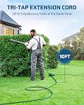 DEWENWILS 10FT Cord d'extension extérieur, Cord de rallonge vert 13A/1625W, 16/3 SJTW Câble d'alimentation avec des lumières à cordes étanches à plusieurs sorties, ETL Inscrit, paquet de 1