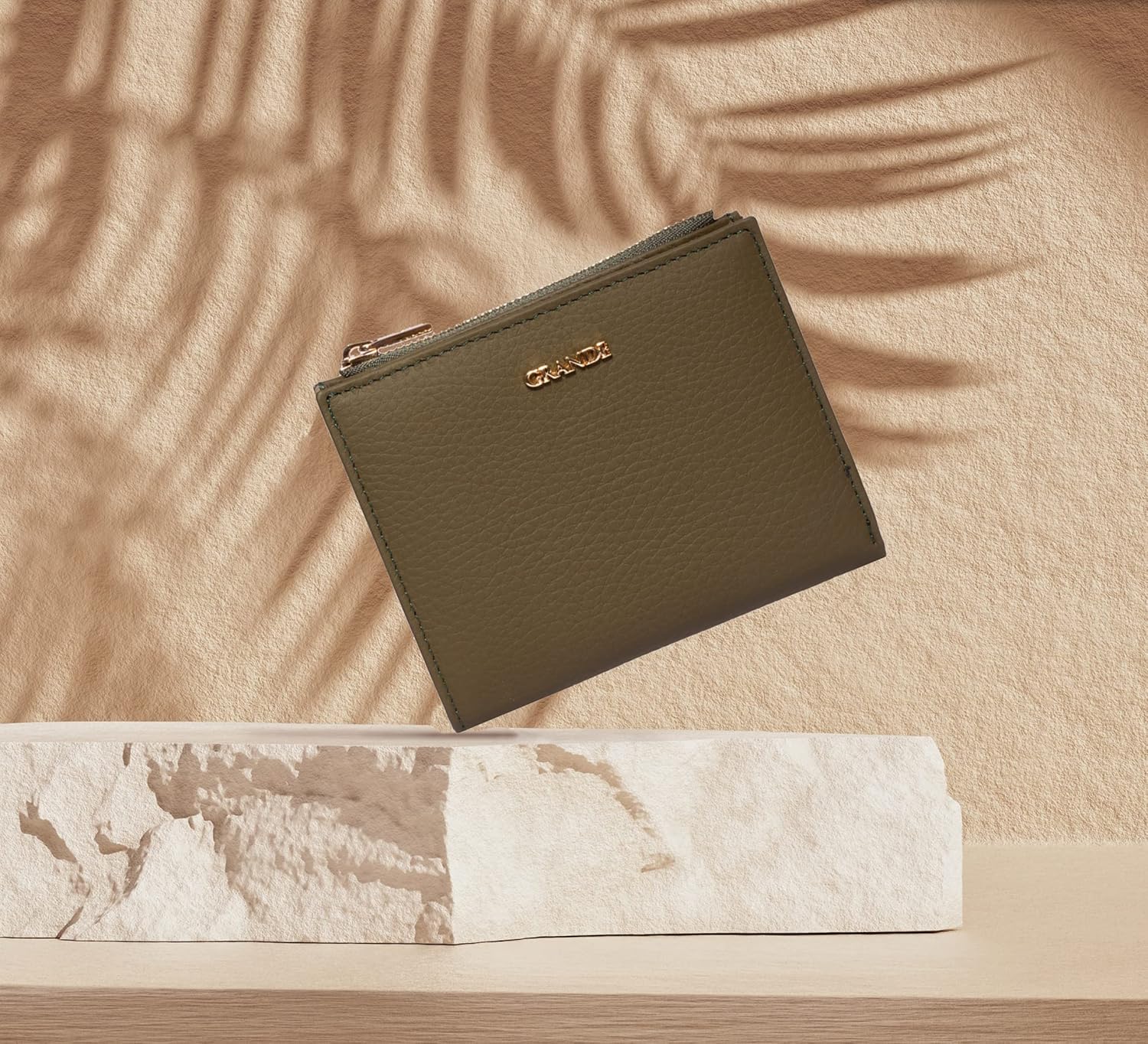 grande 2805 Genuine Leather Small Bifold Wallet For Women Minimalist Wallet Ladies Zippered Mini Purse Small Card Holder (Green) - Image 2