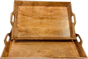 Wooden Serving Tray For Home Kitchen Dining Table Accessories (Set Of 2)