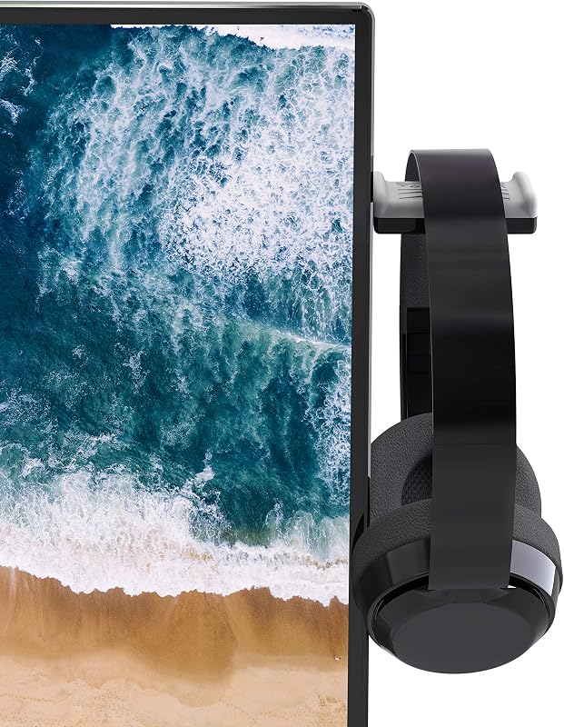 Soporte de monitor oculto TotalMount para auriculares – No bloquea el monitor | Diseñado en EE. UU.: el soporte de primera calidad ahorra espacio en el escritorio y al mismo tiempo protege los audífonos y audífonos; tiras adhesivas removibles