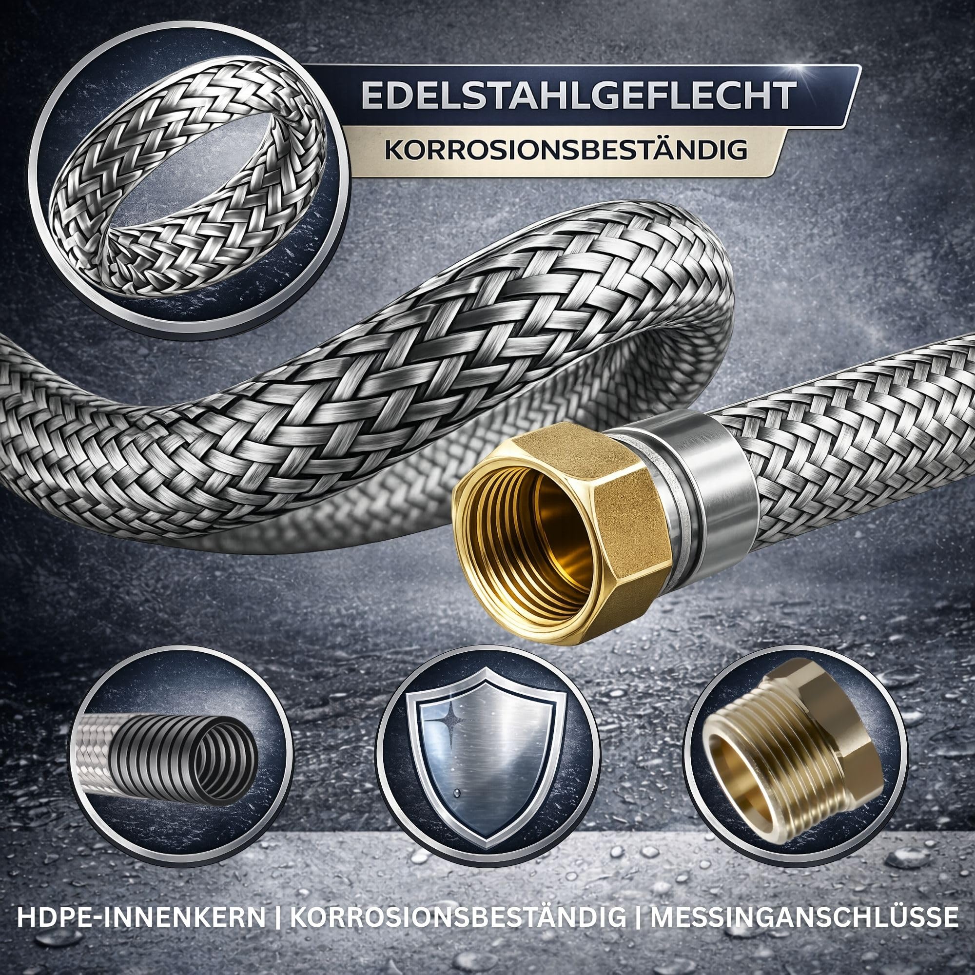 DVGW gep. Panzerschlauch 3/4 Zoll DN20 DN19 Edelstahl Flexschlauch Wasseranschluss Heizung Enthärtungsanlage mit Edelstahlumflechtung | 150 cm Überwurfmutter x Außengewinde