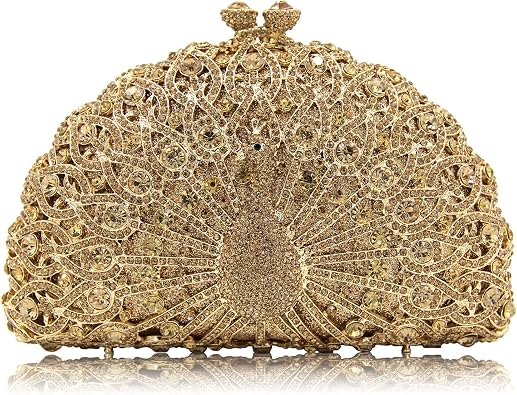 Womens Luxury Hollow Rhinestones Peacock Shape Evening Clutch Purse Bags for Party