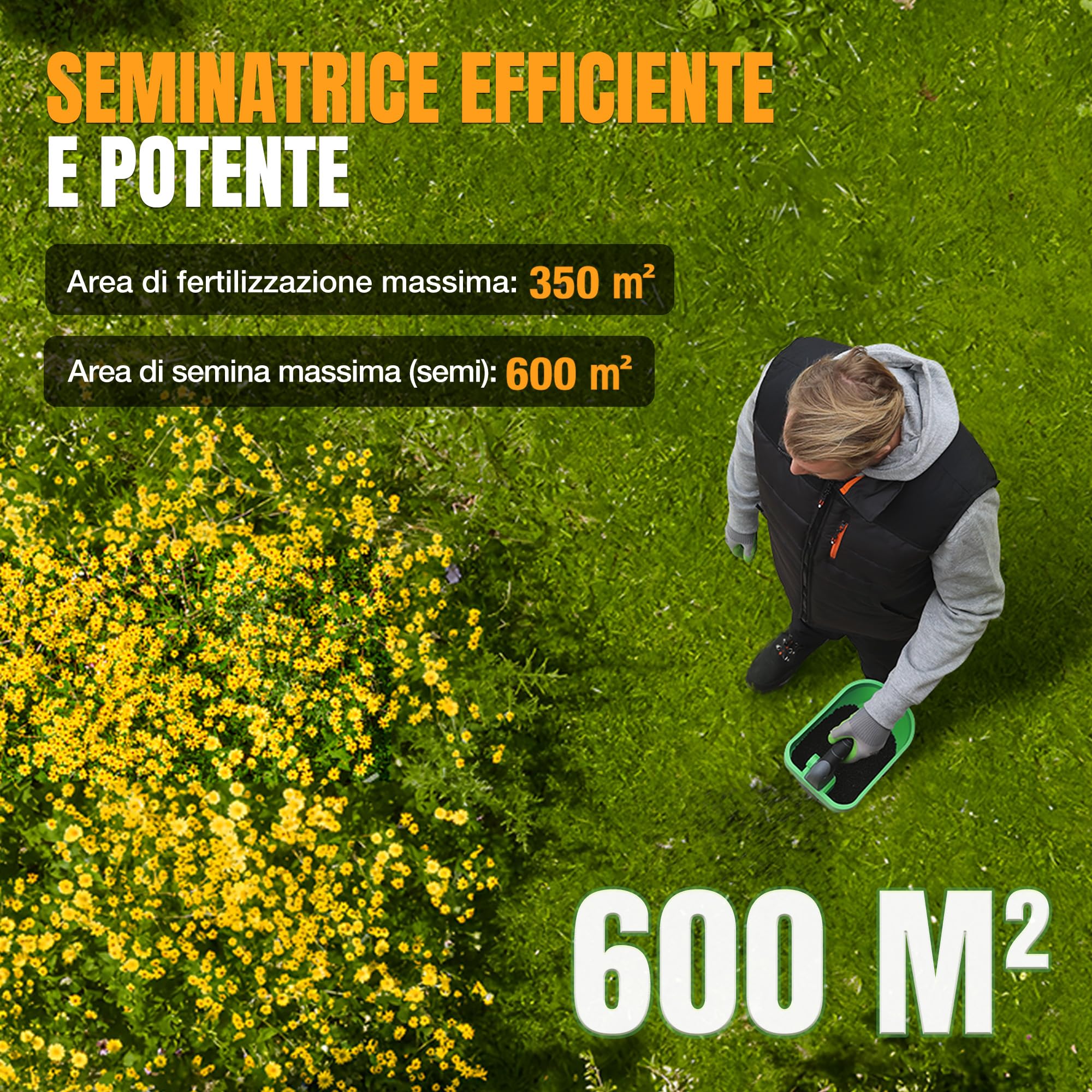 WORKPROX Seminatrice Universale a Batteria da 7,2 V con 8 Flussi, 6 Velocità e Larghezza di Proiezione Regolabile, Seminatrice Prato per Semi, Spargisale Fertilizzanti e Sale Antighiaccio