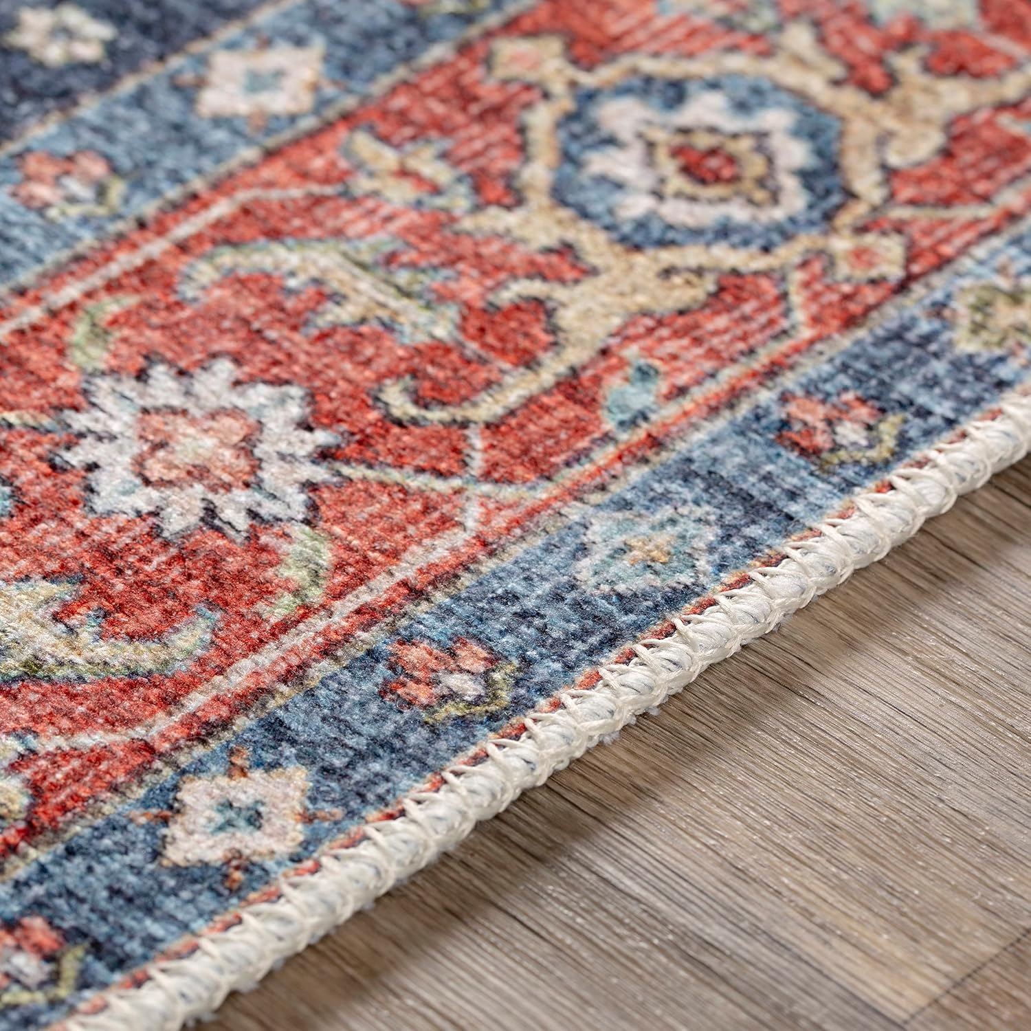 Livabliss Audrey Vintage Medallion Washable Area Rug,5'3" x 7'3",Peach/Navy