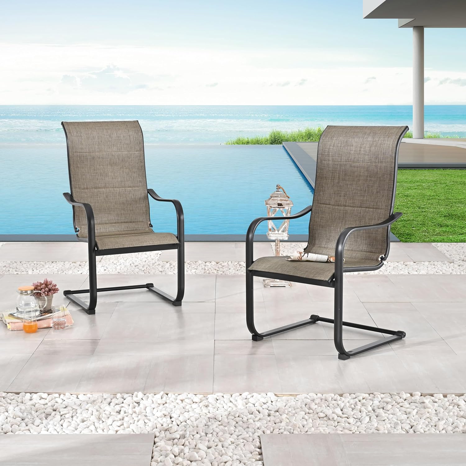 LOKATSE HOME Outdoor Patio Dining Chairs Set of 2 Deck Porch Poolside Balcony sunroom Furniture, Black Frame