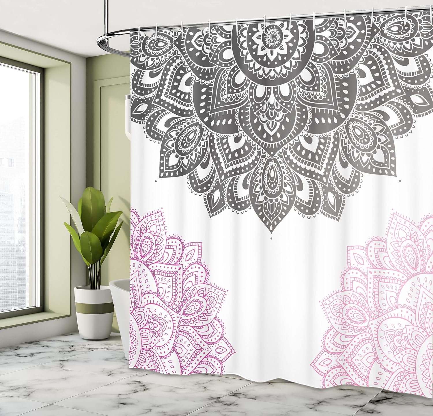 Ambesonne Flora Shower Curtain, South Mandala Design Vibrant Color Ornamental Illustration, Cloth Fabric Bathroom Decor Set with Hooks, 69" W x 70" L, Dark Grey