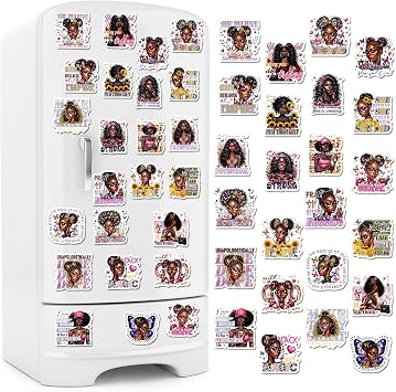 24 Pcs Black Girl Magic Magnets for Fridge, Inspirational Afro Beauty Quote Magnet Stickers, Empowering Melanin Queen Magnetic Decorations for Kitchen Locker Office Decor