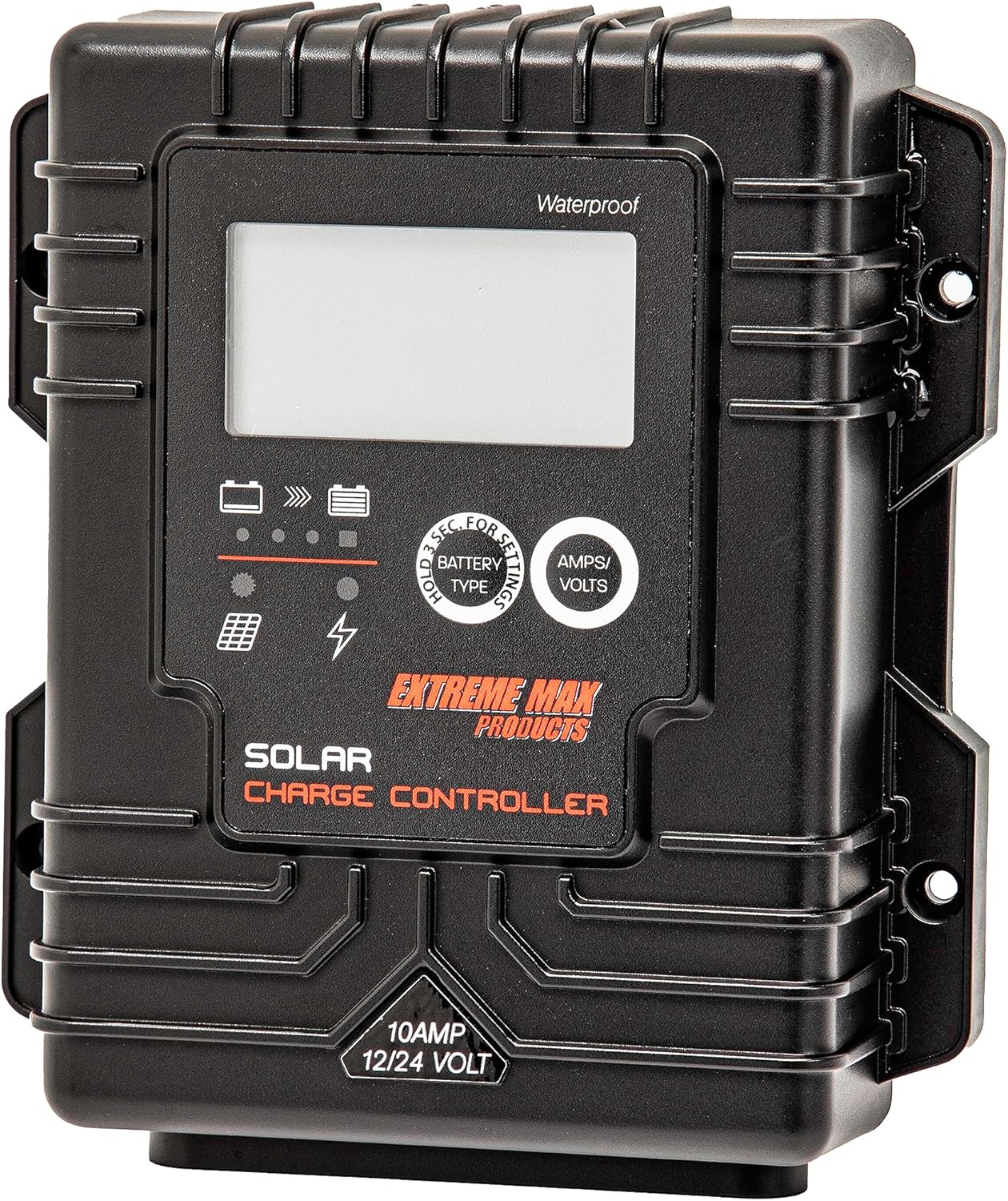 Extreme Max 3006.9005 Waterproof Solar Charge Controller for 12V & 24V - 10A with Digital Display