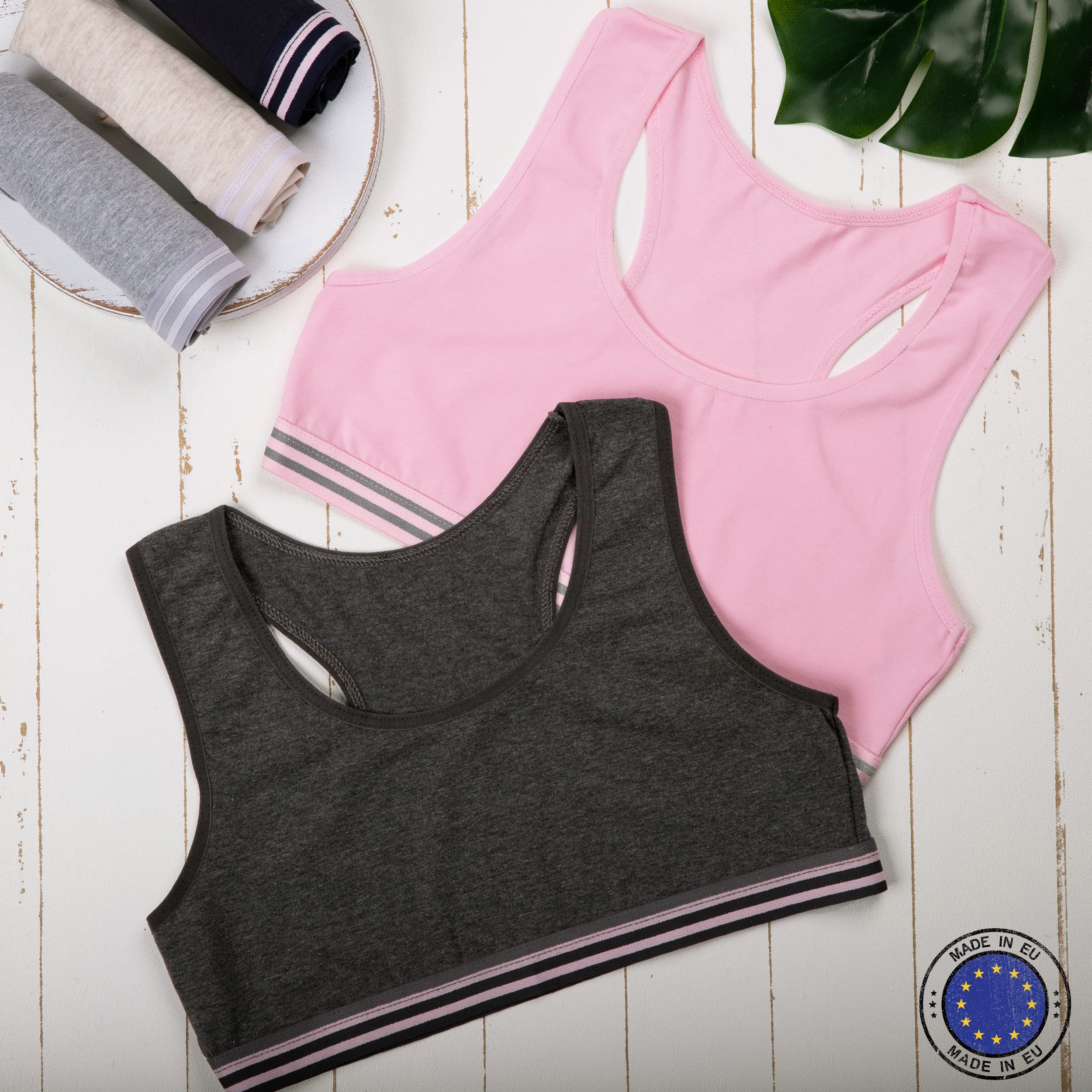LOREZA ® 5 Brassières pour Filles en Coton Soutien-Gorge Sport à Dos croisé Top à Bretelles sous-vêtements pour Enfants