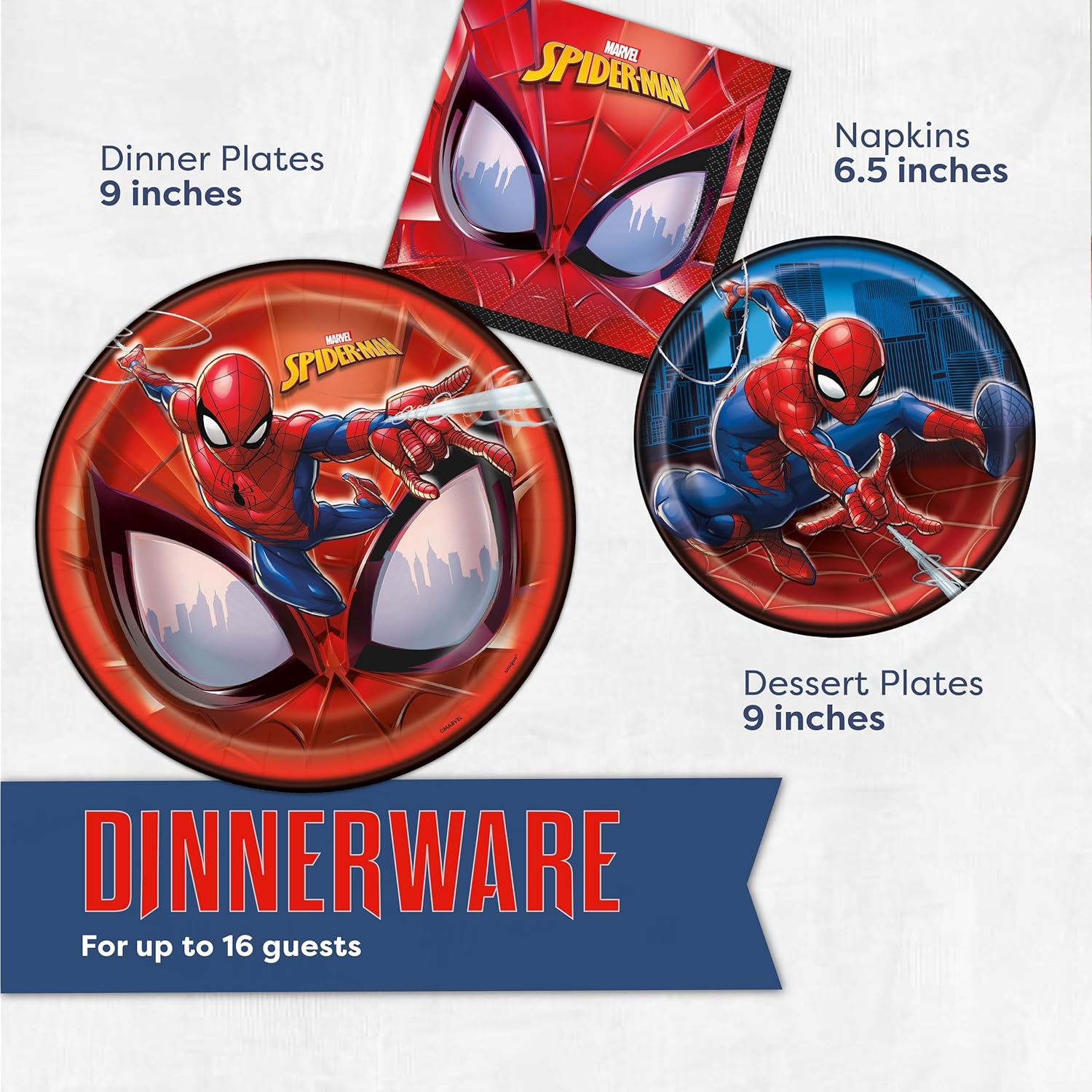 Spiderman Birthday Decorations | Serves 16 | Balloons, Banner, Tablecloth, Masks, Dinner & Dessert Plates, Napkins | Spiderman Party Decorations