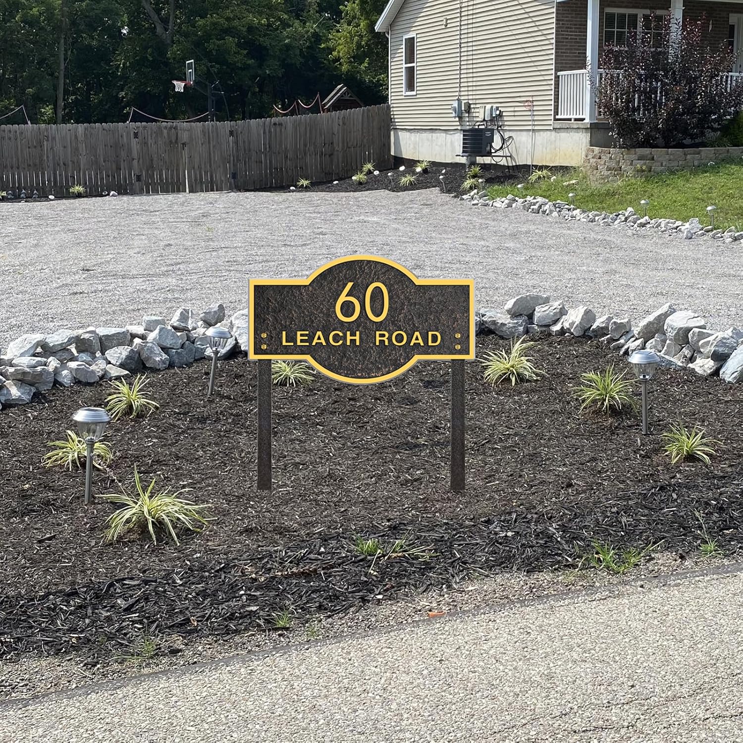Address Sign LAWN MOUNTED - Custom House Number Sign,Address Plaque for Lawn Insert,Yard,Garden,Ground,Drive Way,Gate,911 Visibility,Free Standing,with 2 Metal Stakes(Golden)