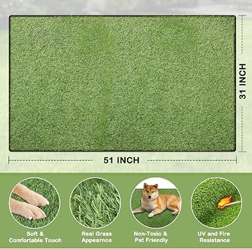 Artificial Grass for Dogs Potty, Reusable Pet Training Mat for Home and Travel, Washable Hemmed Edge Grass Pee Pad with Drainage Holes, Easy to Clean (31x51)
