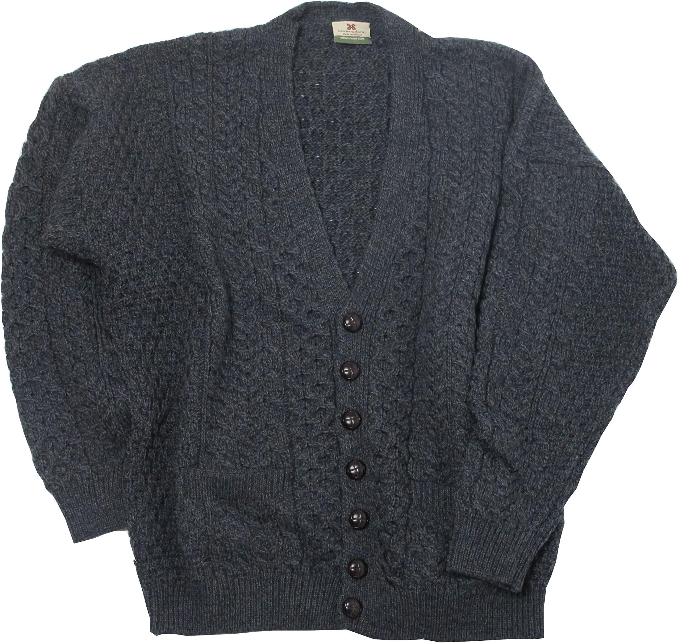 Aran Cardigan in Merino Wool with Button-Up V-Neck by Aran Woollen Mills