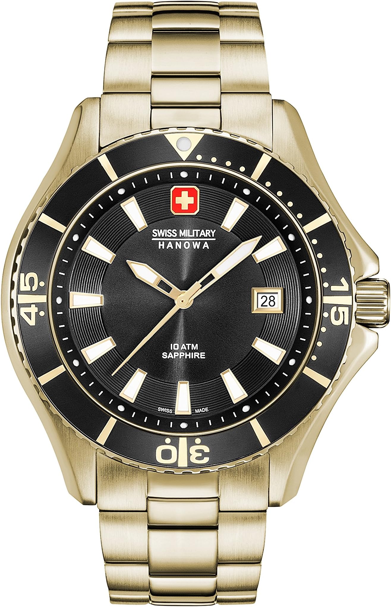 Swiss Military HanowaMen Analog Quartz Watch with Stainless Steel Strap 06-5296.02.007, Gold, One Size, Bracelet