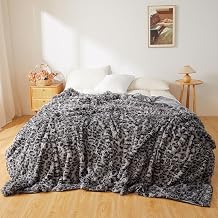 XeGe Luxury Fluffy Faux Fur Leopard Print Bed Blanket Kids Adults Couples, Cozy Plush Fuzzy Wrap Round Large Cheetah King Size Decorative Shaggy Furry Throw Blanket for Bedroom, Grey, 228x264cm, King