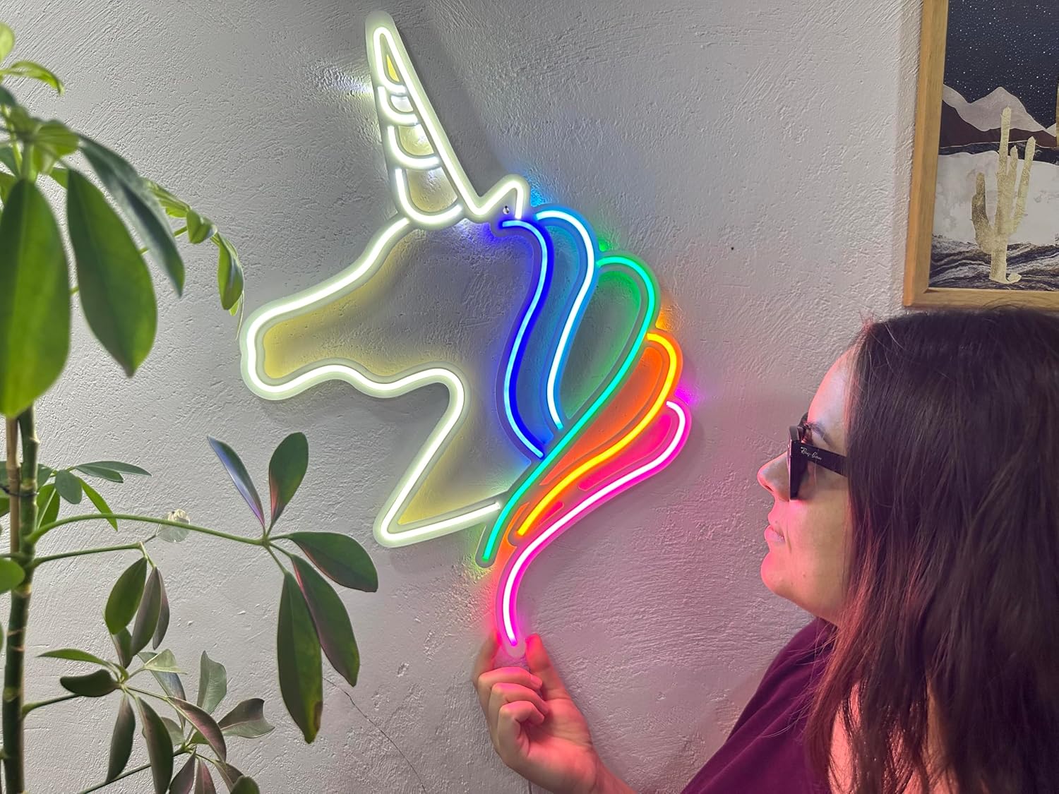 Unicorn Neon Metal Wall Art, Neon Unicorn Sign, Led Unicorn Decor for Home, Neon Wall Stripes on Metal Decor, Kids Room Decoration (Without Remote Control)
